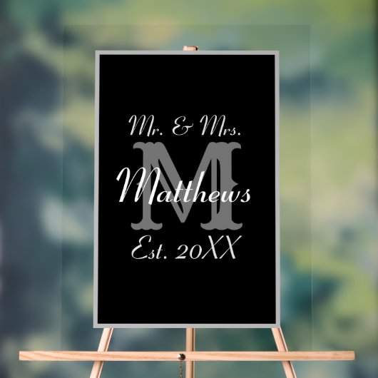 Elegant Mr en Mrs Name Black Acryl Bord (Neutraal)