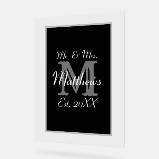 Elegant Mr en Mrs Name Black Acryl Bord (Hoek)