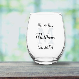 Elegant Mr en Mrs Pas getrouwd Black Typography Wijnglas Zonder Voet