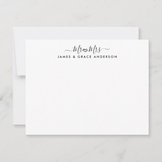 Elegant MR en MRS. Script Heart Wedding Passen get Notitiekaartje (Voorkant)