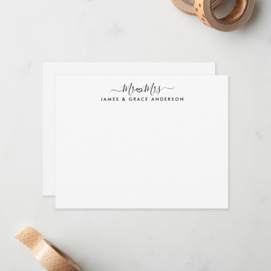 Elegant MR en MRS. Script Heart Wedding Passen get Notitiekaartje (Voorkant / Achterkant in situ)