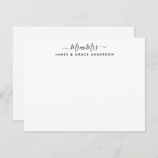 Elegant MR en MRS. Script Heart Wedding Passen get Notitiekaartje (Voorkant / Achterkant)