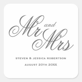  Elegant Mr en Mrs typografie bruiloft Vierkante Sticker
