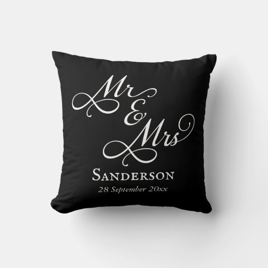 Elegant Mr. en Mrs Wedding Black Kussen (Voorkant)