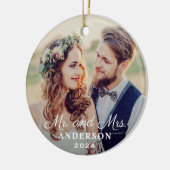 Elegant Mr en Mrs Wedding Custom Photo Monogram Keramisch Ornament (Links)