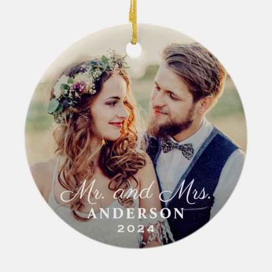 Elegant Mr en Mrs Wedding Custom Photo Monogram Keramisch Ornament (Achterkant)
