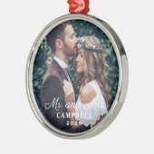 Elegant Mr en Mrs Wedding Custom Photo Monogram Metalen Ornament (Links)
