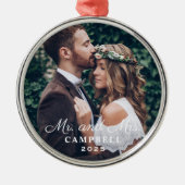 Elegant Mr en Mrs Wedding Custom Photo Monogram Metalen Ornament (Voorkant)