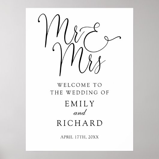Elegant Mr en Mrs Wedding welkomstbord Poster (Voorkant)