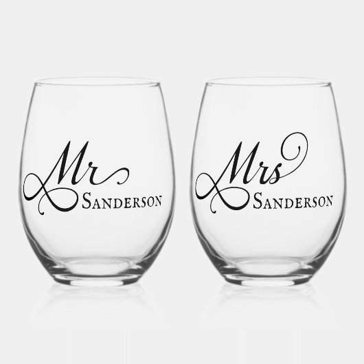 Elegant Mr en Mrs Wijnglas Zonder Voet (Voorkant)