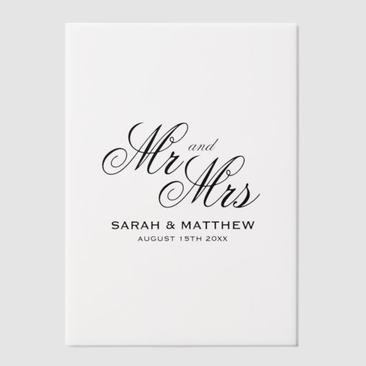 Elegant Mr & Mrs bruiloft logo custom papier Vellum Uitnodigingen (Voorkant)