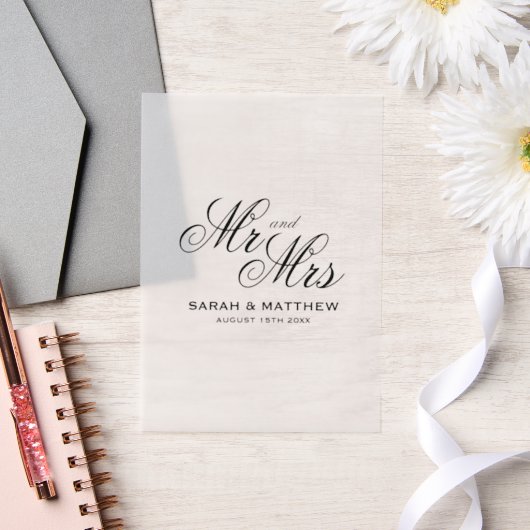 Elegant Mr & Mrs bruiloft logo custom papier Vellum Uitnodigingen (Huwelijk)
