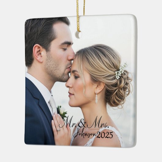 Elegant Mr. & Mrs. Custom Wedding Photo Monogram  Keramisch Ornament (Links)