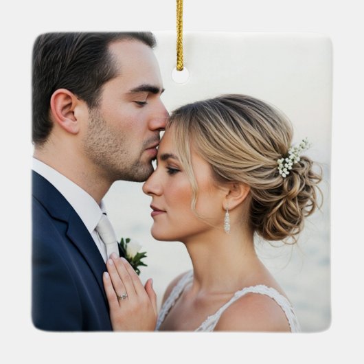 Elegant Mr. & Mrs. Custom Wedding Photo Monogram  Keramisch Ornament (Achterkant)