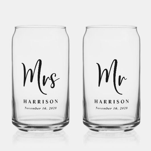 Elegant Mr. Mrs. Gepersonaliseerde bruiloft Blikvorm Glas (Voorkant)