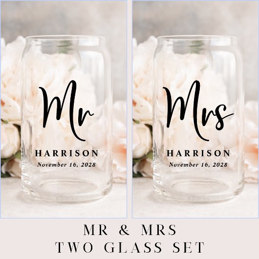 Elegant Mr. Mrs. Gepersonaliseerde bruiloft Blikvorm Glas