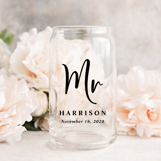 Elegant Mr. Mrs. Gepersonaliseerde bruiloft Blikvorm Glas