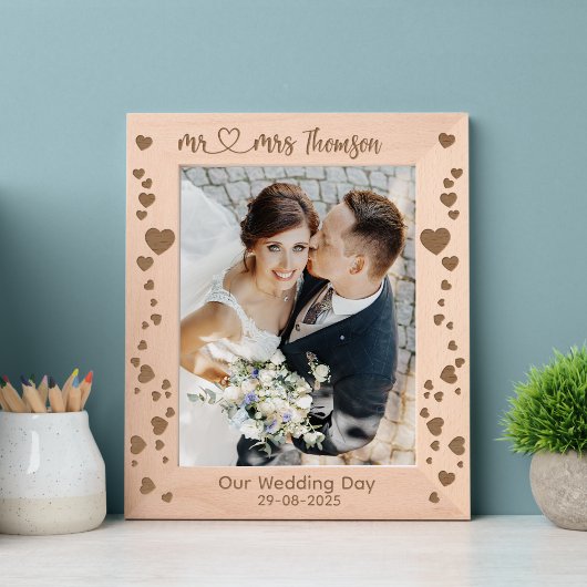 Elegant Mr & Mrs Heart Wedding Pas getrouwd Paar Gegraveerde Lijstjes