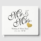 Elegant Mr & Mrs Script Gouden Hart Fotobruiloft Gastenboek (Voorkant)