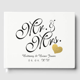 Elegant Mr & Mrs Script Gouden Hart Fotobruiloft Gastenboek