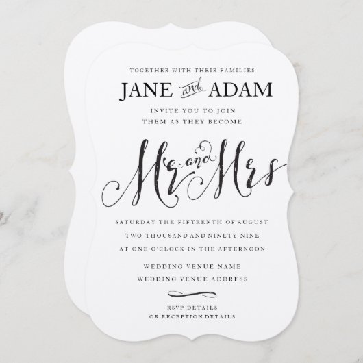 Elegant Mr & Mrs Typografie Bruiloft METALLIC Ital Kaart (Voorkant / Achterkant)
