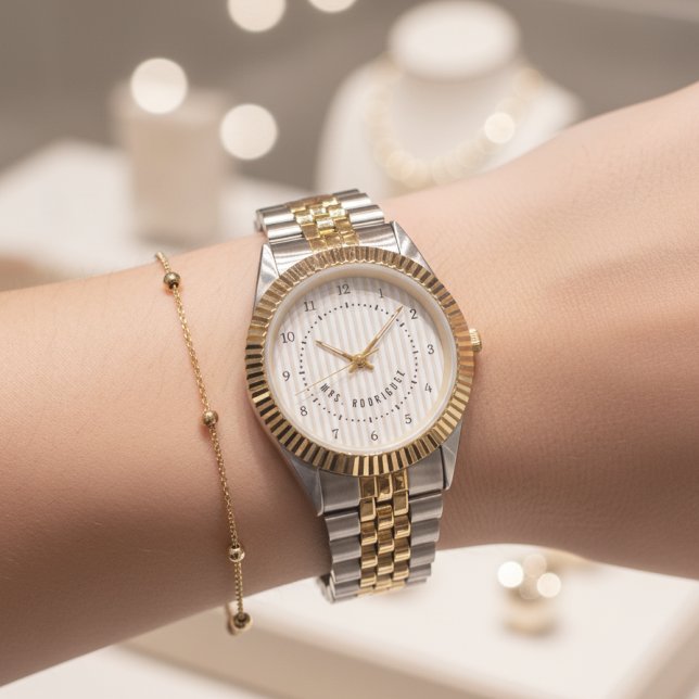 Elegant Mr & Mrs Watch, Custom Gift for Weddings Horloge (Unisex Two-Tone Watch – Just Married Gift for Husband, Wife, or Newlywed Couple)