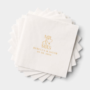 Elegant Mr & Mrs Wedding Gold Folie Servetten