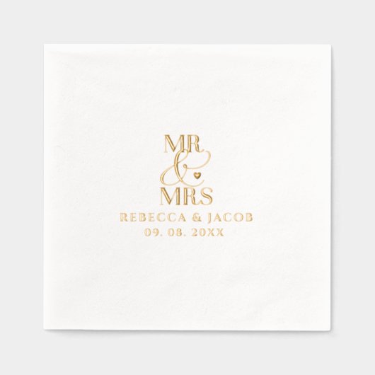 Elegant Mr & Mrs Wedding Gold Folie Servetten (Voorkant)
