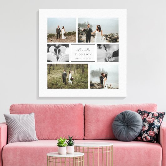 Elegant Mr & Mrs Wedding Photo Collage Canvas Afdruk (Insitu (Woonkamer))