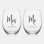 Elegant Mr. Mrs. Wedding Wijnglas Zonder Voet (Voorkant)
