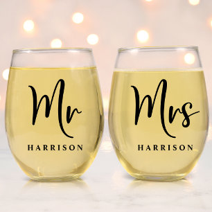 Elegant Mr. Mrs. Wedding Wijnglas Zonder Voet