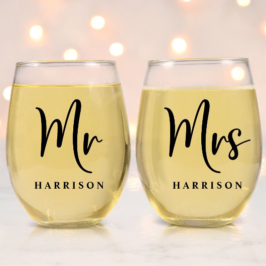 Elegant Mr. Mrs. Wedding Wijnglas Zonder Voet