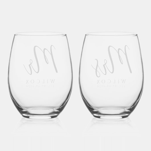 Elegant Mr & Mrs Wijnglas Zonder Voet (Achterkant)