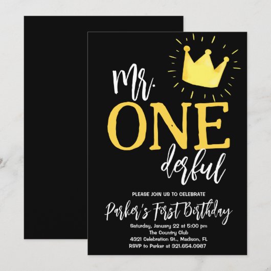 Elegant Mr Onederful verjaardagsfeestje Kaart (Voorkant / Achterkant)