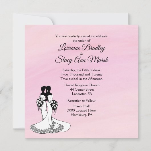 Elegant Mrs en Mrs Wedding Invitation Pink Kaart (Voorkant)