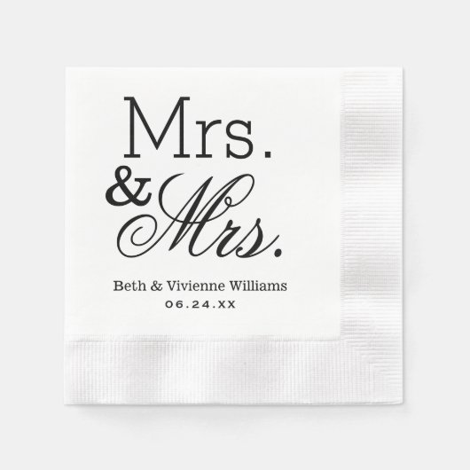 Elegant Mrs en Mrs Wedding Monogram Servet (Voorkant)