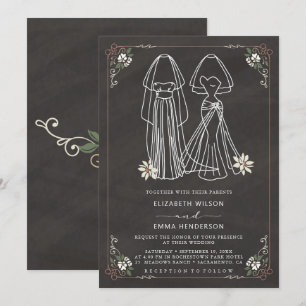 Elegant Mrs. & Mrs Chalkboard Wedding Kaart