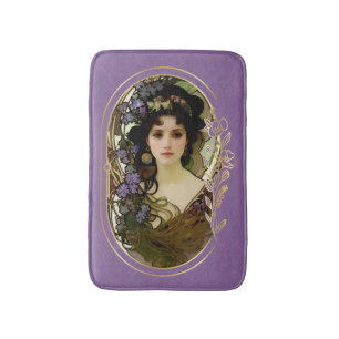 Elegant Mucha Style Portret van een mooie vrouw Badmat