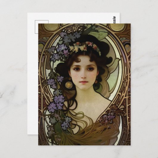 Elegant Mucha Style Portret van een mooie vrouw Briefkaart (Voorkant / Achterkant)