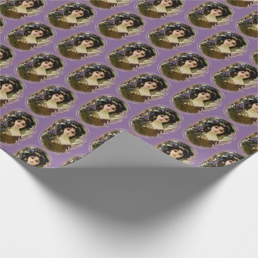 Elegant Mucha Style Portret van een mooie vrouw Cadeaupapier (Hoek)