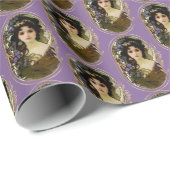 Elegant Mucha Style Portret van een mooie vrouw Cadeaupapier (Rol Hoek)