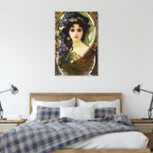 Elegant Mucha Style Portret van een mooie vrouw Canvas Afdruk (Insitu (Slaapkamer))