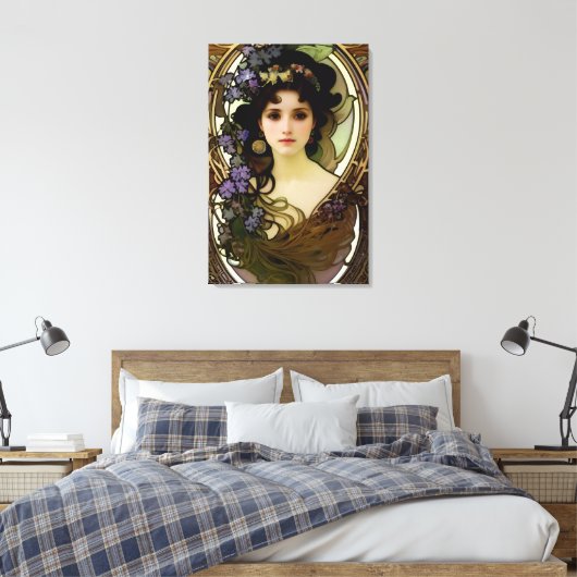 Elegant Mucha Style Portret van een mooie vrouw Canvas Afdruk (Insitu (Slaapkamer))