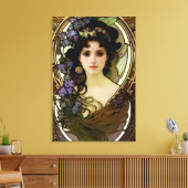 Elegant Mucha Style Portret van een mooie vrouw Canvas Afdruk (Insitu (Woonkamer))