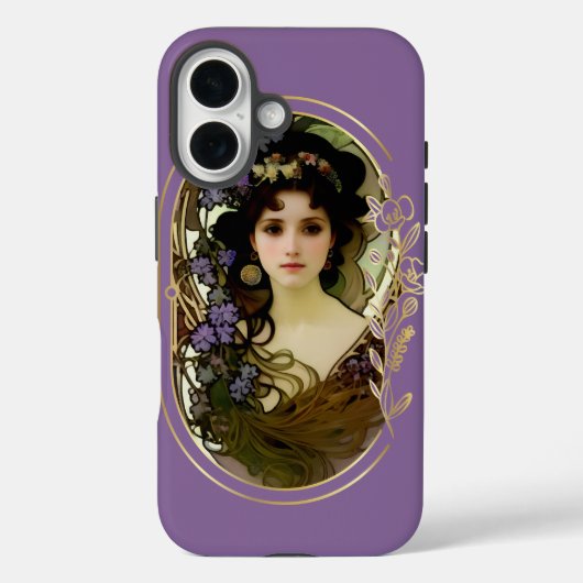Elegant Mucha Style Portret van een mooie vrouw Case-Mate iPhone Case (Achterkant)