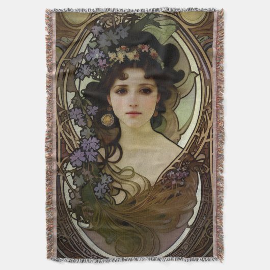 Elegant Mucha Style Portret van een mooie vrouw Deken (Voorkant Verticaal)