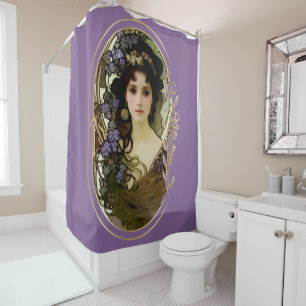 Elegant Mucha Style Portret van een mooie vrouw Douchegordijn