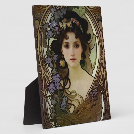 Elegant Mucha Style Portret van een mooie vrouw Fotoplaat (Zijkant)