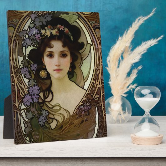 Elegant Mucha Style Portret van een mooie vrouw Fotoplaat (Zijkant)