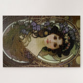 Elegant Mucha Style Portret van een mooie vrouw Legpuzzel (Horizontaal)